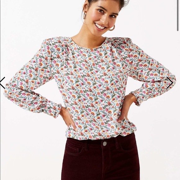 Loft Floral Puff Sleeve Blouse - Picture 1 of 6
